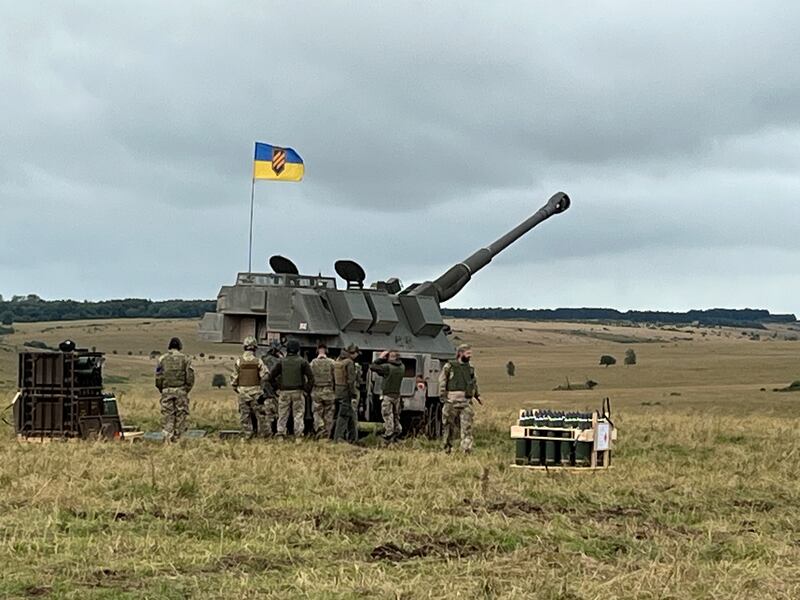 A British army training camp for Ukrainian soldiers in southwest England. Photograph: Mark Paul