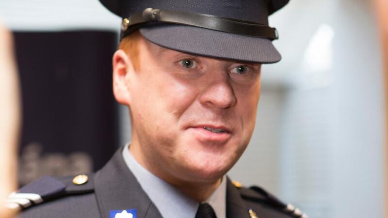 Garda Dwayne Conlon disarmed a man with large sword in the doorway of Leinster House in 2014. Photograph: Liam Burke/Press 22