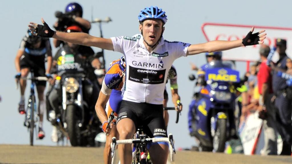 Ireland’s Dan Martin celebrates as he crosses the finish line to take the ninth stage of the Vuelta a Espana in La Covatilla, near Salamanca, three years ago. Photograph: Jose Jordan/Getty Images