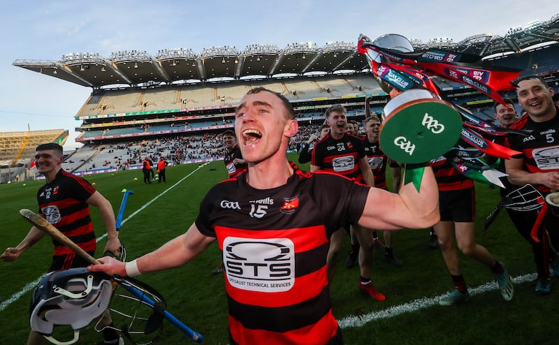 Pauric Mahony celebrates after Ballygunner beat Ballyhale Shamrocks to be crowned 2022 All-Ireland senior hurling club champions at Croke Park. Photograph: Ryan Byrne/Inpho