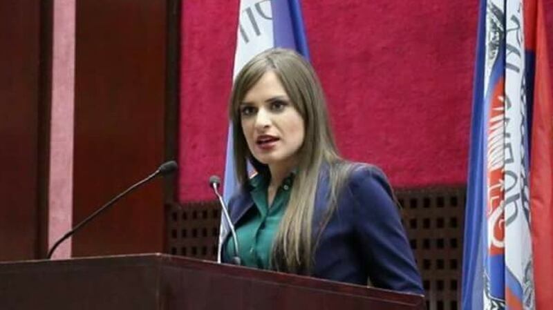 Milica Djurdjevic, a leading member of the Zavetnici Serbian nationalist organisation, who rejects the genocide charges against ex-Bosnian Serb general Ratko Mladic. Photograph: Courtesy of Milica Djurdjevic