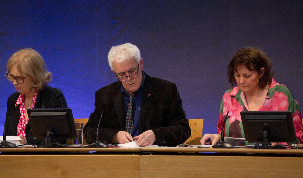 Poets Mary O'Donnell, Theo Dorgan and Enda Wyley at the Aosdána general assembly on Tuesday. Photograph: Ger Holland