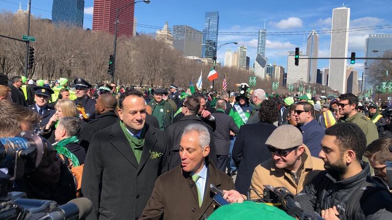 Taoiseach Leo Varadkar at the Chicago St Patrick’s Day parade in the US on Saturday. Photograph: Suzanne Lynch