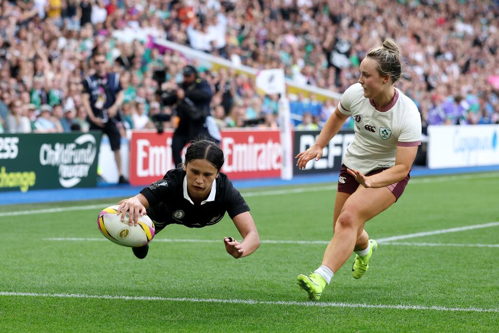 Braxton Sorensen-McGee scores New Zealand's fourth try. Photograph: David Rogers/Getty Images