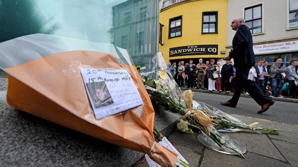 The 20th anniversary of the Omagh bomb, in the town centre. Twenty-nine people – including a woman pregnant with twins – died in the 1998 attack in the Co Tyrone town. Photograph: Photopress