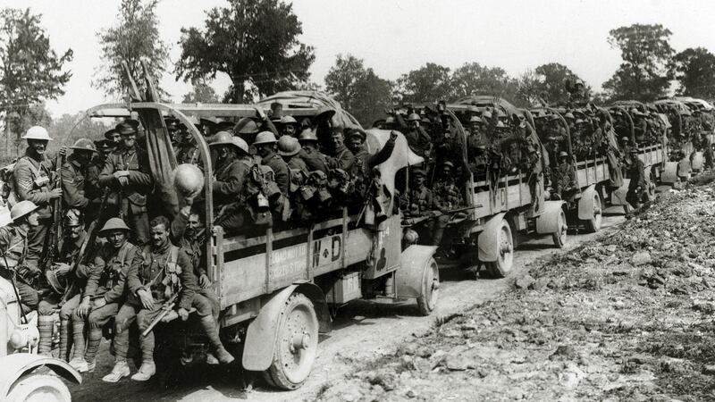 The Irish Brigade going back to a rest area after taking Guillemont in September 1916. Photograph: Popperfoto/Getty Images