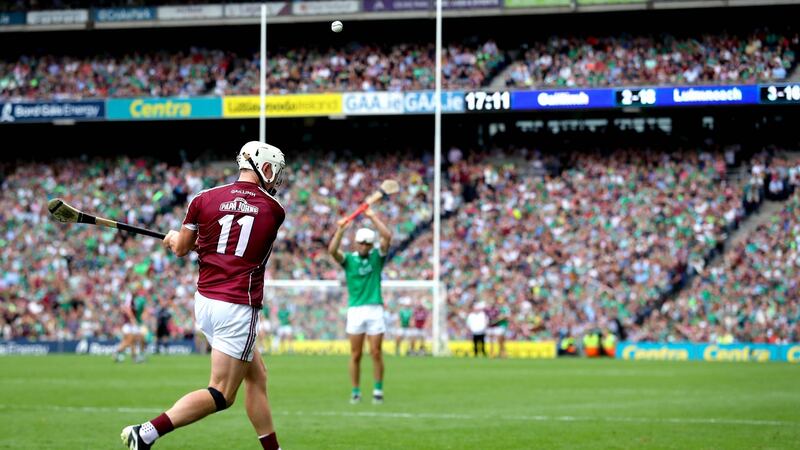 Joe Canning drops his late, long-range free just short, Photograph: Inpho/Ryan Byrne