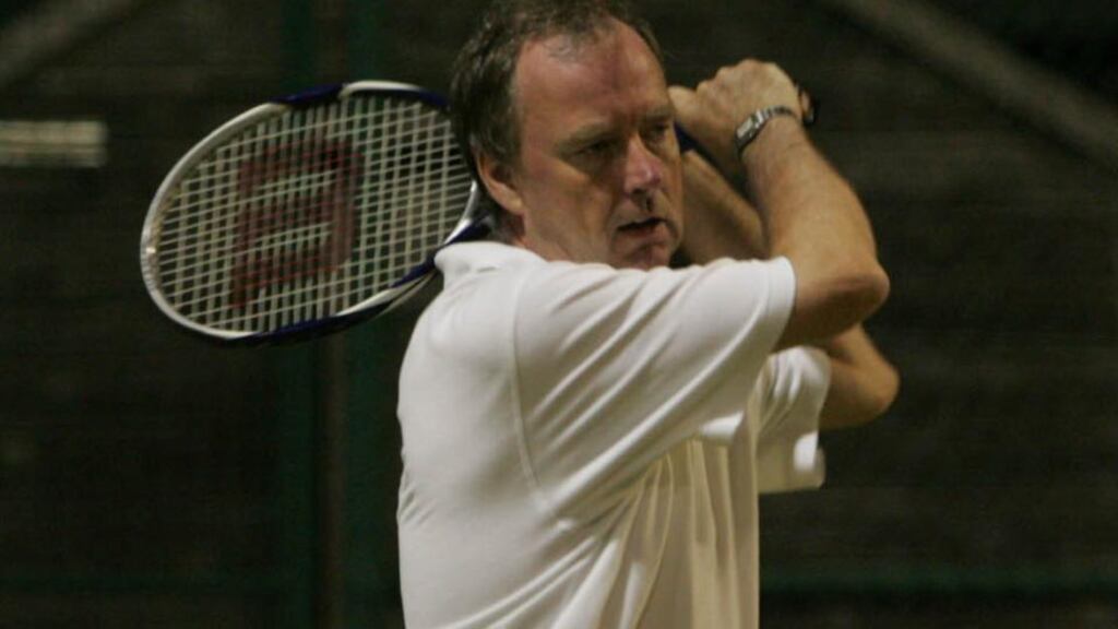 Simon Ensor playing in The Irish Times IAVI Tennis Tornament. Photograph: Aidan Crawley