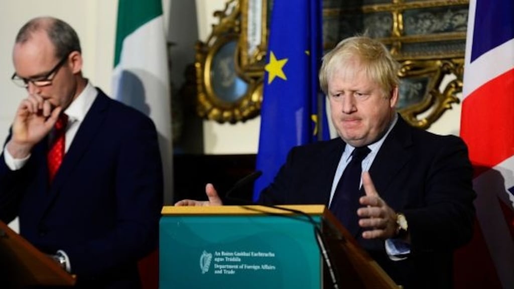 Minister for Foreign Affairs Simon Coveney with British foreign secretary Boris Johnson in Dublin. Photograph: Cyril Byrne