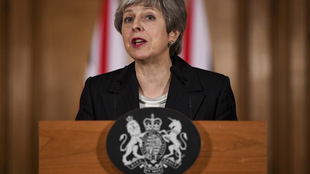 UK prime minister Theresa May speaking from 10 Downing Street: “All MPs have been willing to say is what they do not want.” Photograph: Chris J Ratcliffe/Bloomberg