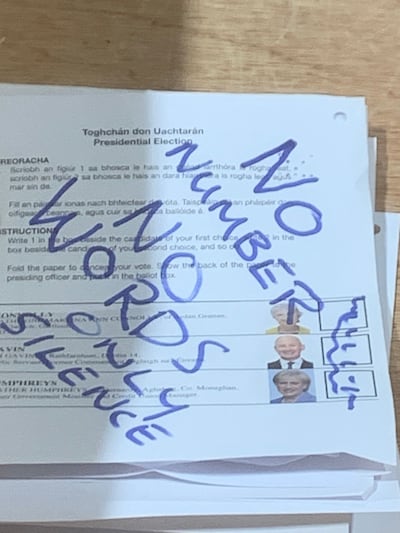 A spoiled vote from the 2025 presidential election. Photograph: The Irish Times