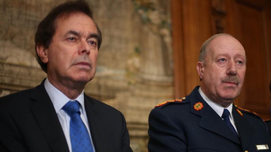 Justice Minister Alan Shatter and Garda Commissioner Martin Callinan give their reaction to the Smithwick report at Farmleigh House in Dublin. Photograph: PA
