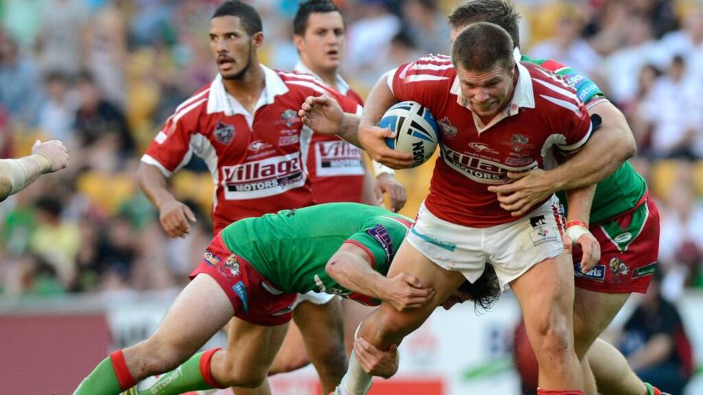 Sunshine Coast Falcons prop James Ackerman: he underwent lengthy treatment on the pitch before being taken to hospital in Brisbane. The match was subsequently abandoned. Photograph: Getty Images
