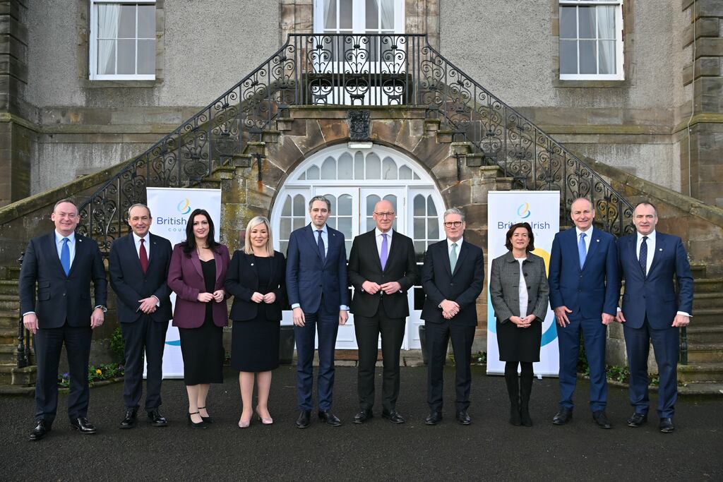 Emma Little-Pengelly, Michelle O'Neill, Simon Harris and Micheál Martin were at the British-Irish Council Summit in Edinburgh. Photograph: Andy Buchanan/Getty Images