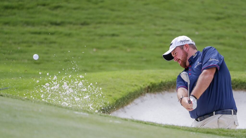 Shane Lowry plays from a bunker during a practice round for the 99th PGA Championship golf tournament at Quail Hollow in Charlotte, North Carolina. Photograph: Erik S Lesser/EPA