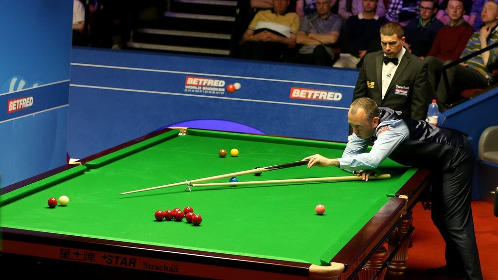 Mark Williams during his second-round match against David Gilbert at the World Championship at The Crucible in Sheffield. Photograph: Nigel Roddis/PA Wire