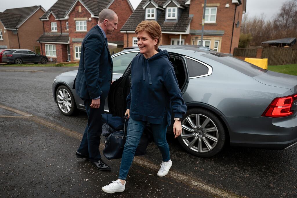 Nicola Sturgeon arrives at her home after resigning as Scotland’s first minister yesterday on Wednesday. Photograph: Jeff J Mitchell/Getty