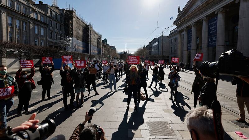 Protesters gather in Dublin city centre on Tuesday over gender-based violence. Photograph Nick Bradshaw for The Irish Times