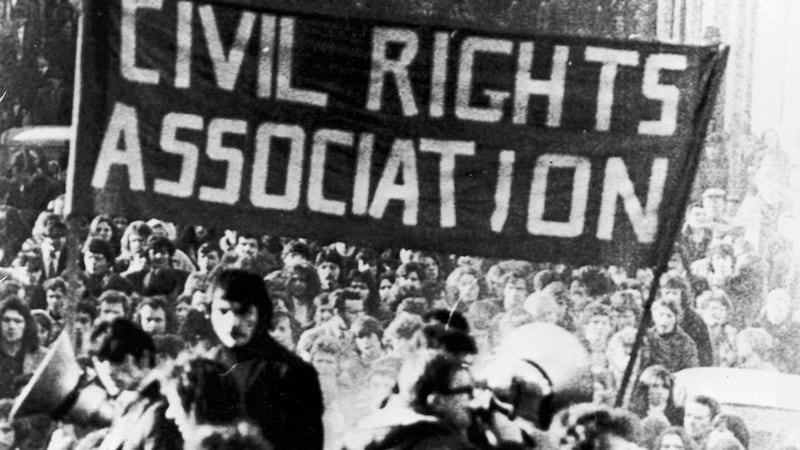 The Civil Rights Association lead a march in Derry on January 31st, 1972, a day after Bloody Sunday. Photogrpah: Getty Images