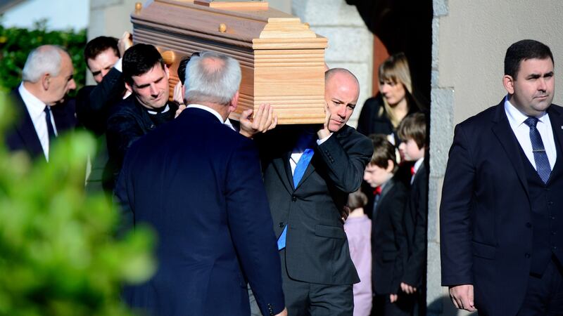 The funeral of film director Simon Fitzmaurice at St Kilian’s Church, Blacklion, Greystones, today. Photograph: Cyril Byrne/The Irish Times