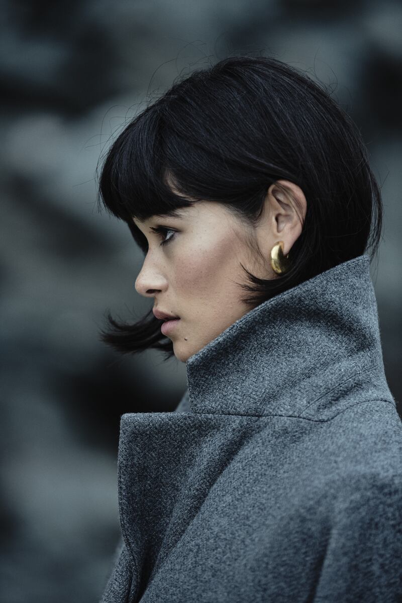 Ceile coat, dove-grey herringbone tweed woven in Donegal by Molloy & Sons. Photograph: Boo George