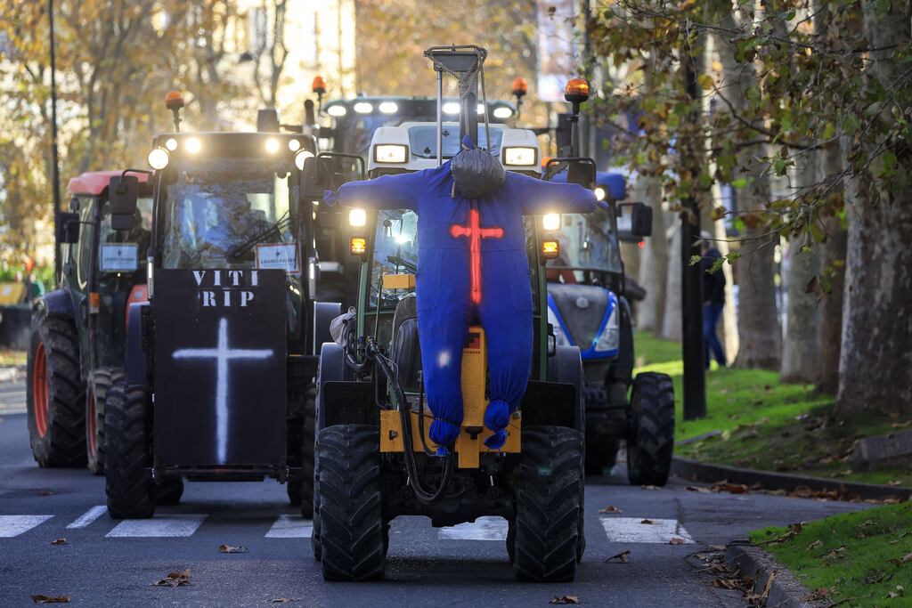 Wine producers demonstrating in Carcassonne, France, last month against the EU-Mercosur agreement. Photograph: Guillaume Horcajuelo/EPA
