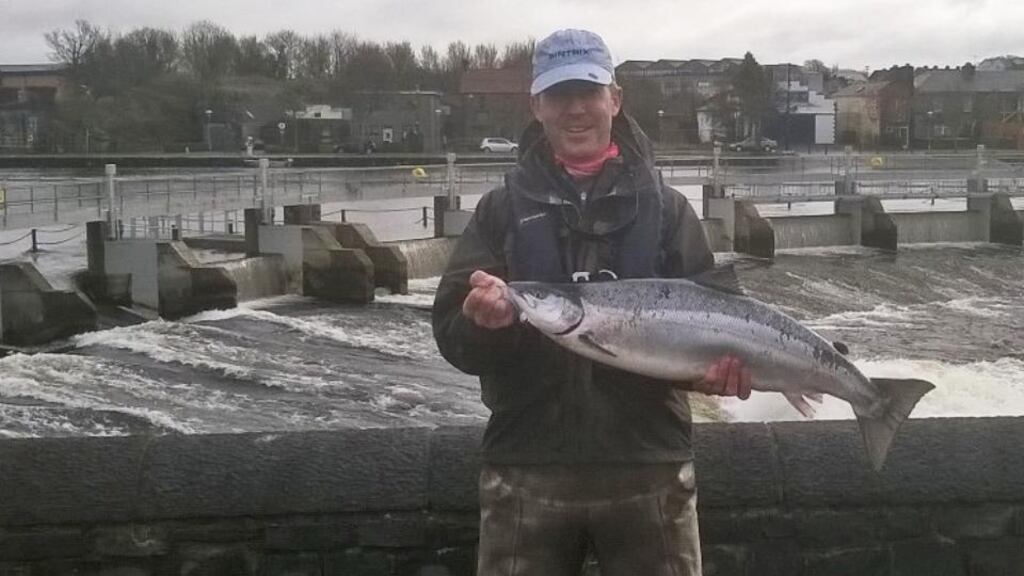 Leo Casey from Dublin with a fine 13lbs 4oz Galway salmon taken on the fly, April 2015