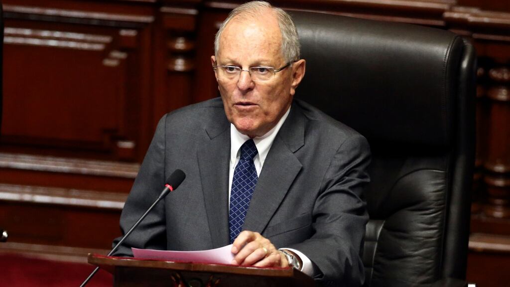 Peru’s president, Pedro Pablo Kuczynski, whose administration denied it offered a pardon for jailed former dictator Alberto Fujimori in exchange for votes to save his mandate. Photograph: Mariana Bazo/Reuters