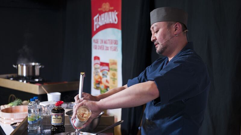 Takashi Miyazaki from Miyazaki, Cork pictured during the ‘Cutting Edge of Cooking’ demonstration at the Town Hall Theatre, Dungarvan, County Waterford during the ninth annual West Waterford Festival of Food. Photograph: David Clynch