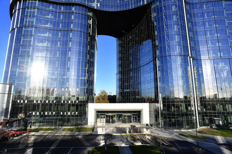 Workers put final touches on the "PMC Wagner Centre", associated with businessman Yevgeny Prigozhin, the founder of the Wagner PMC mercenary group, ahead of its opening in St Petersburg, on October 31st last. Photograph: by Olga Maltseva/AFP via Getty Images