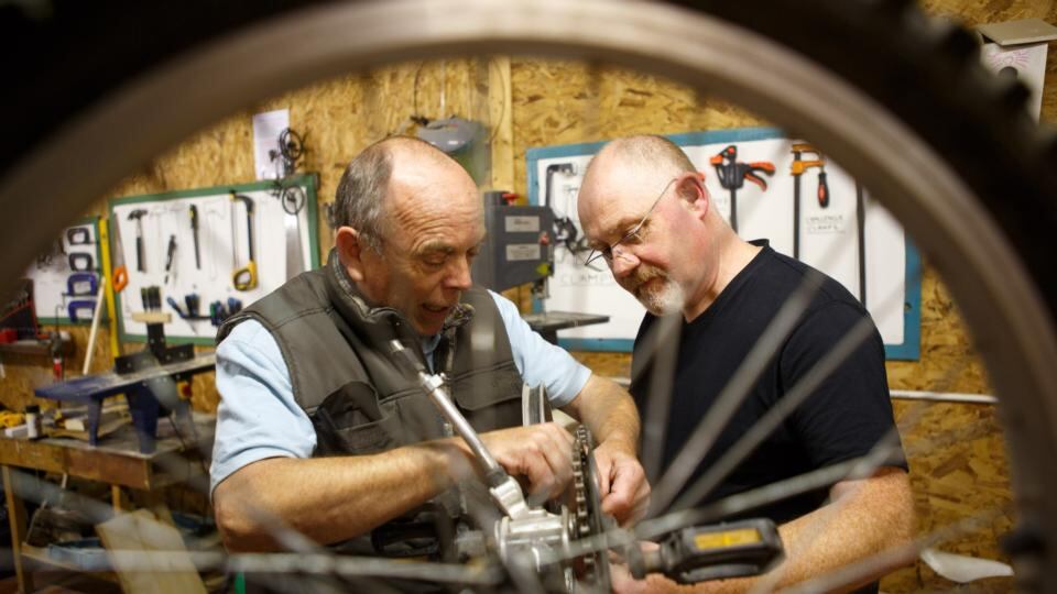 Dominic Kessie and Ray Harte at the Men’s Shed in Portlaoise.Picture: Jeff Harvey/HR Photo