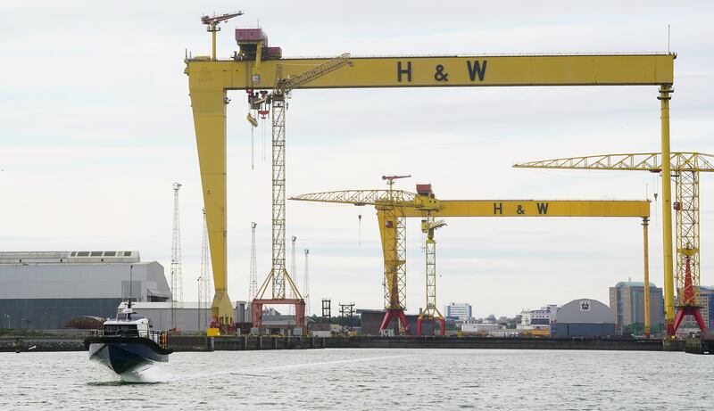 Artemis Technologies hydrofoiling workboat "Pioneer" out on Belfast Lough in September 2022 as the company unveiled plans for a 100 per cent electric ferry due to come into operation this year. Photograph: PA