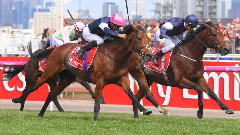 Irish horses  Rekindling,  Johannes Vermeer and Max Dynamite finishing in the top places at the 2017 Melbourne Cup in Australia. Photograph:   Vince Caligiuri/Getty Images