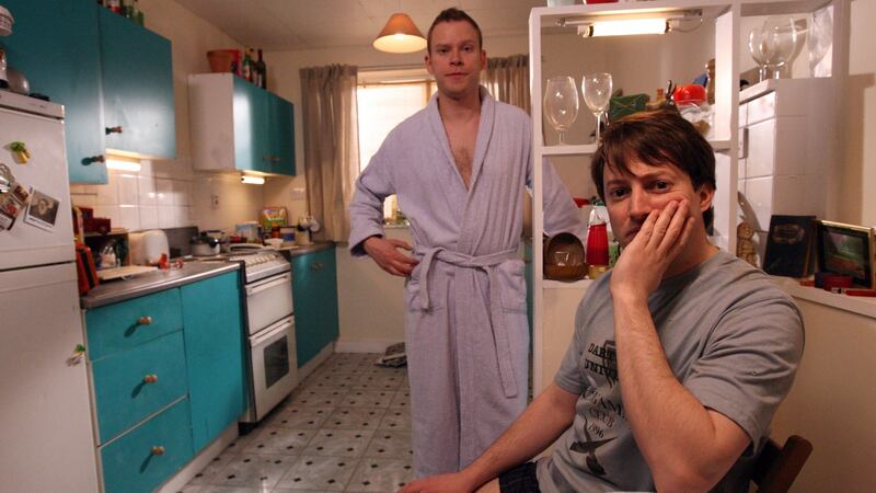 David Mitchell and Robert Webb on set for Peep Show. Photograph: Channel Four