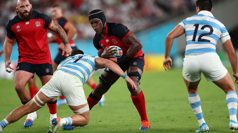 Maro Itoje carries during England’s win over Argentina on Saturday. Photograph: Stu Forster/Getty