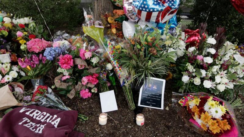 Flowers are left for the two journalists that were killed this morning during a live broadcast on August 26, 2015 in Roanoke, Virginia. Photograph: Getty