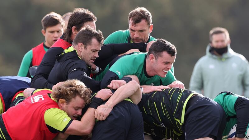 James Ryan during an Ireland training session at the IRFU High Performance Centre at Abbotstown on Wednesday. Photograph: Billy Stickland/Inpho