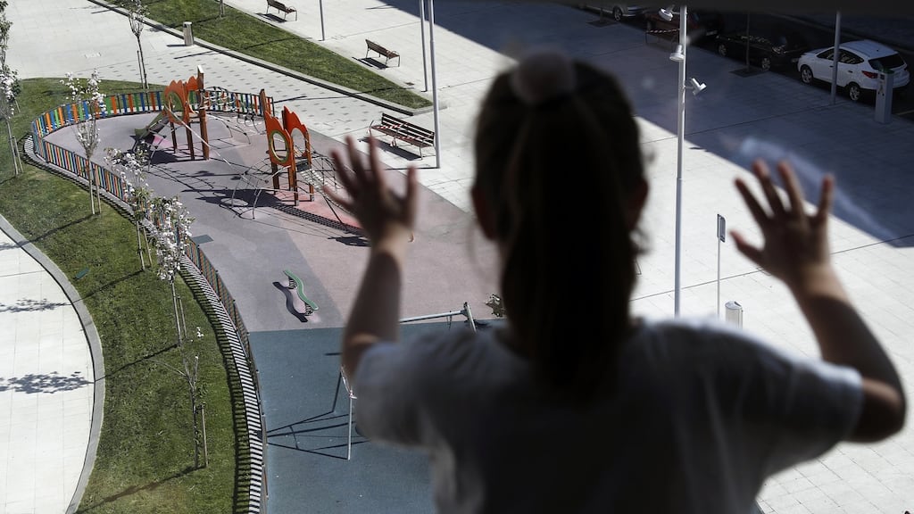 The Spanish government announced that starting from April 26th children under  under 14 will be able to leave their confinement accompanied by an adult for an hour a day. Photograph: EPA