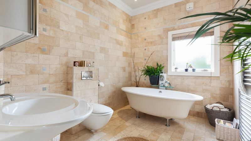 Stone-tiled bathroom