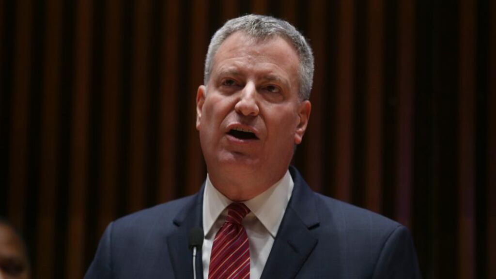 New York mayor Bill de Blasio during a news conference at police headquarters in New York City on Monday. Photograph: Hiroko Masuike/The New York Times