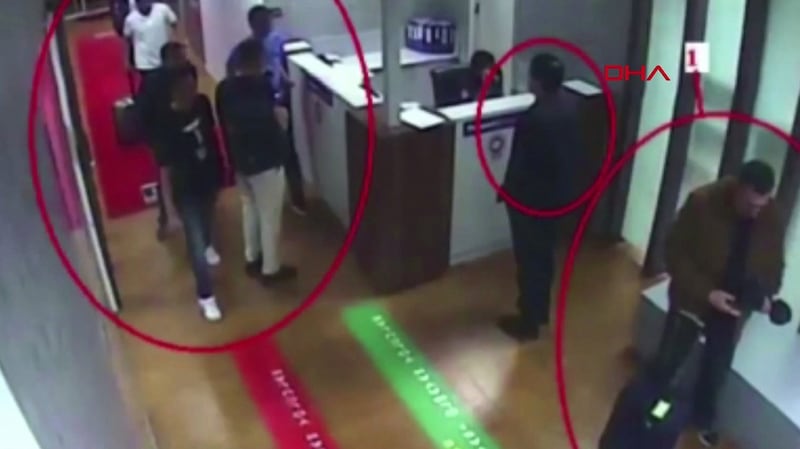 A Saudi team suspected of involvement in Saudi journalist Jamal Khashoggi’s disappearance, at the airport in Istanbul on October 2nd. Photograph: Demiroren News Agency/AFP/Getty Images