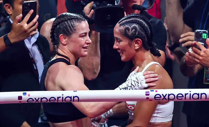 Katie Taylor and Amanda Serrano embrace after the fight. Photograph: Gary Carr/Inpho