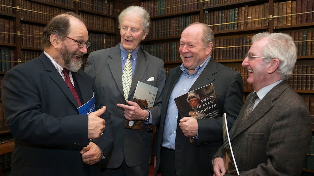‘Famine Folios’ authors Robert Smart (‘Black Roads’), L Perry Curtis jnr (‘Notice to Quit’), Michael Foley (‘Death in Every Paragraph’) and Gearoid Ó Tuathaigh (‘I mBeal an Bhais’). Photograph: Dave Meehan