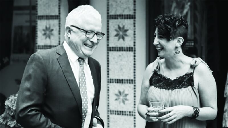 Ruby Moore and the then Irish Ambassador Michael Forbes at a group exhibition run by Creatives-Sofia