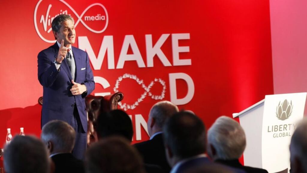 Liberty Global chief executive Mike Fries speaking at Virgin Media Ireland’s headquarters in Dublin this week. Photograph: Julien Behal