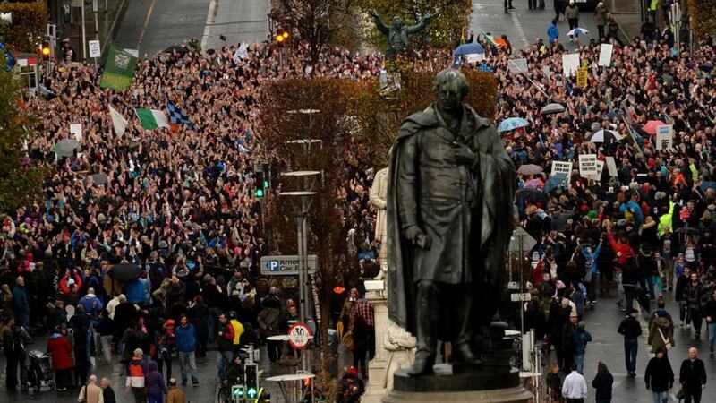 Anti-water charge protests on O’Connell Street on Saturday. Photograph: Cyril Byrne