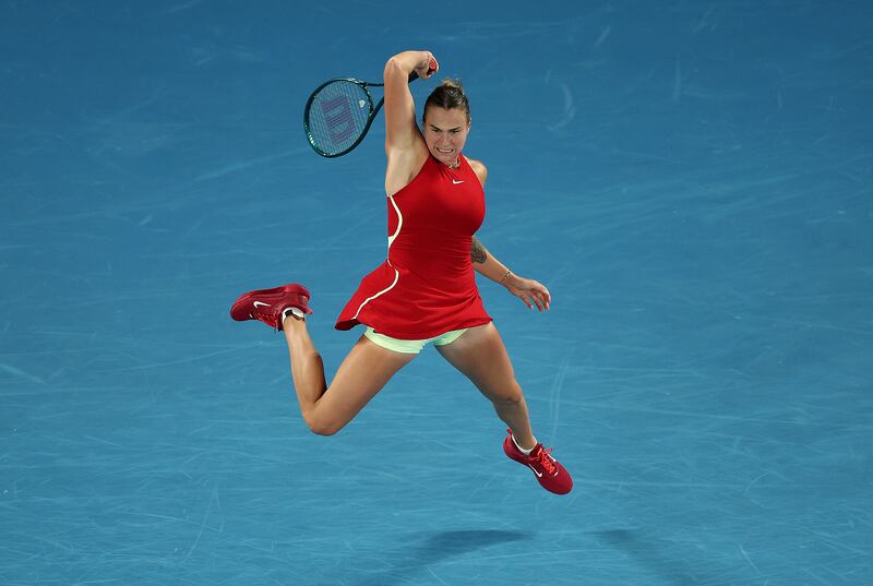 Aryna Sabalenka plays a forehand in their semi-final singles match against Coco Gauff of the United States during the 2024 Australian Open at Melbourne Park on January 25th. Photograph: Getty Images