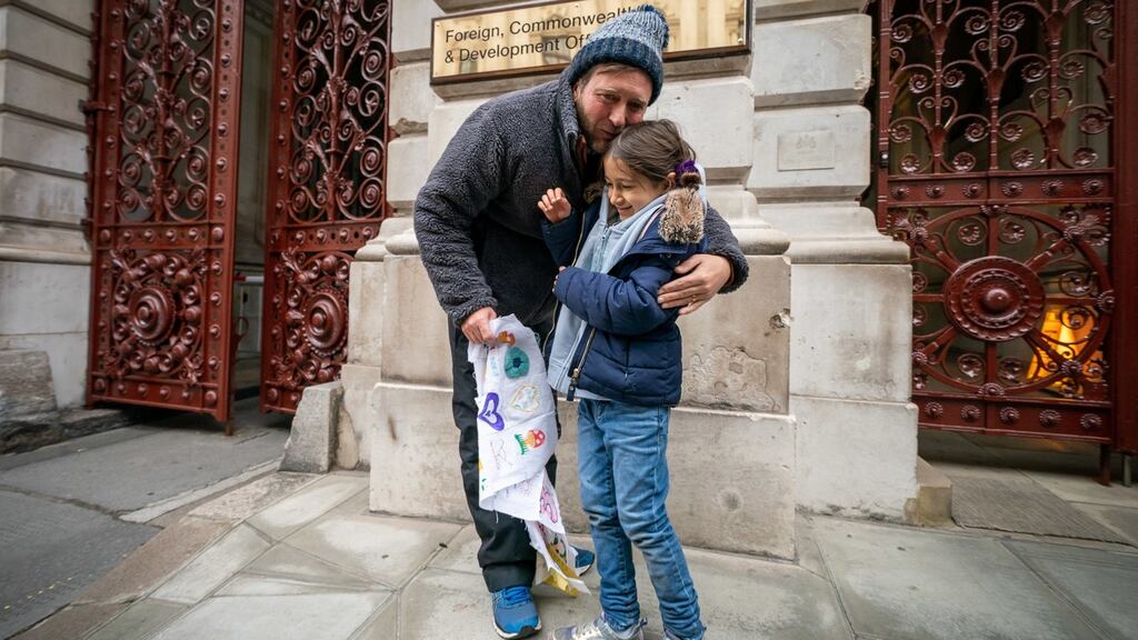 Richard Ratcliffe, the husband of Iranian detainee Nazanin Zaghari-Ratcliffe, with his daughter Gabriella. Photograph: Aaron Chown/PA Wire