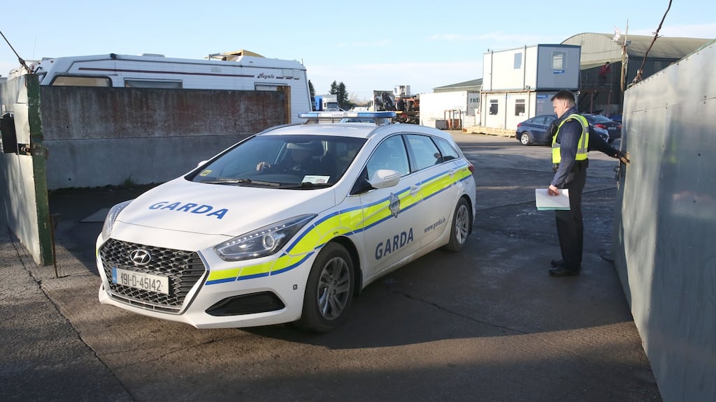 Gardaí at the scene of the shooting at an industrial estate on Killeen Lane in the St Margaret’s area Dublin. Photograph: Gareth Chaney/Collins