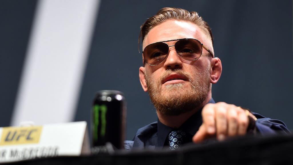 Conor McGregor interacts with the crowd during the UFC’s Go Big launch event inside MGM Grand Garden Arena  in Las Vegas last September. Photograph:   Jeff Bottari/Zuffa LLC via Getty Images
